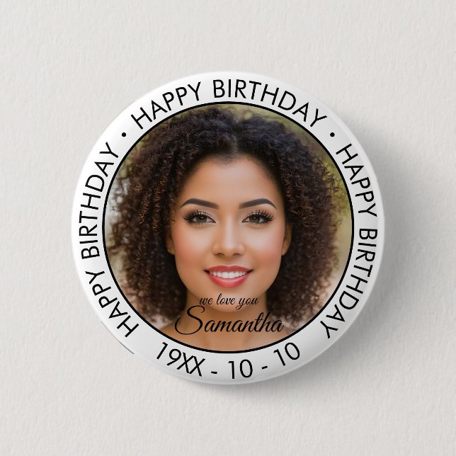 Happy Birthday Modern Simple Custom Photo  6 Cm Round Badge (Front)
