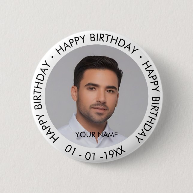 Happy Birthday Modern Simple Custom Photo  6 Cm Round Badge (Front)