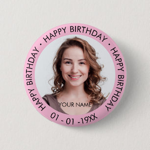 Happy Birthday Modern Simple Custom Photo  6 Cm Round Badge