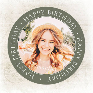Happy Birthday Modern Simple Custom Photo Classic Round Sticker