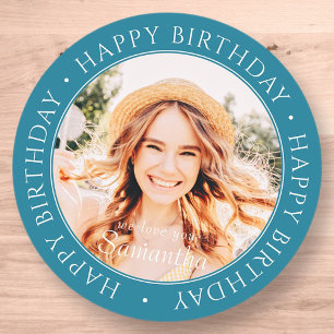 Happy Birthday Modern Simple Custom Photo Classic Round Sticker