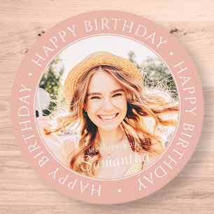 Happy Birthday Modern Simple Custom Photo Classic Round Sticker