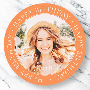 Happy Birthday Modern Simple Custom Photo Classic Round Sticker