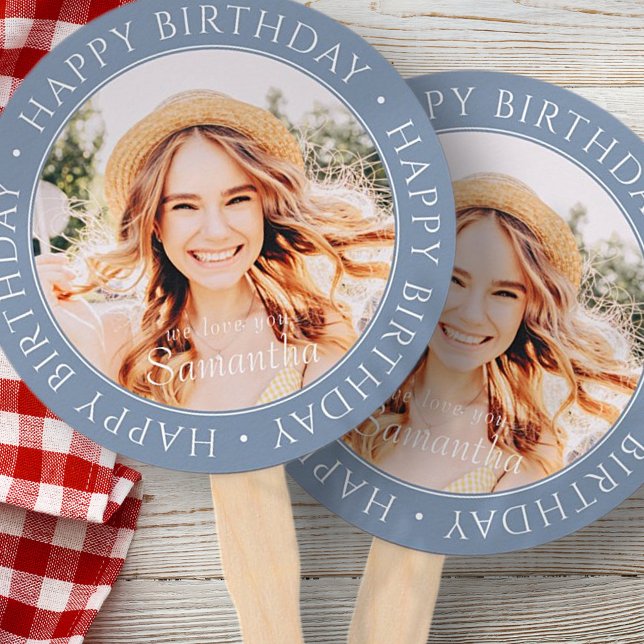 Happy Birthday Modern Simple Custom Photo Hand Fan (Creator Uploaded)