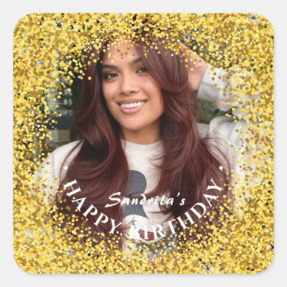 Happy Birthday Modern Simple Custom Photo Square Sticker