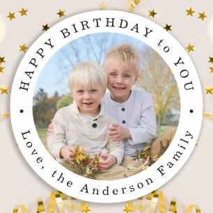 Happy Birthday Modern Simple Cute Custom Photo Classic Round Sticker
