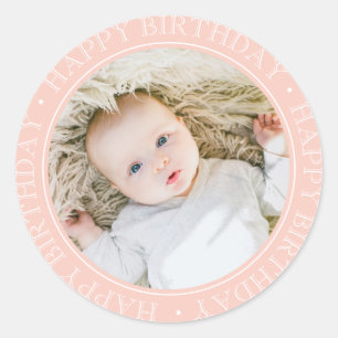 Happy Birthday Modern Simple Elegant Custom Photo Classic Round Sticker
