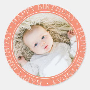 Happy Birthday Modern Simple Elegant Custom Photo  Classic Round Sticker