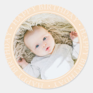 Happy Birthday Modern Simple Elegant Custom Photo  Classic Round Sticker