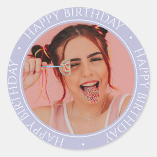 Happy Birthday Modern Simple Elegant Custom Photo  Classic Round Sticker