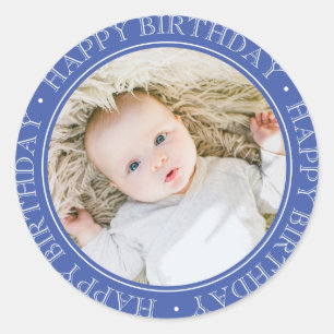 Happy Birthday Modern Simple Elegant Custom Photo  Classic Round Sticker