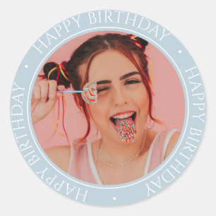 Happy Birthday Modern Simple Elegant Custom Photo Classic Round Sticker