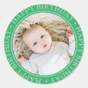 Happy Birthday Modern Simple Elegant Custom Photo  Classic Round Sticker
