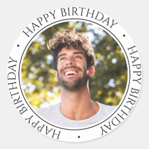 Happy Birthday Modern Simple Elegant Photo Classic Round Sticker