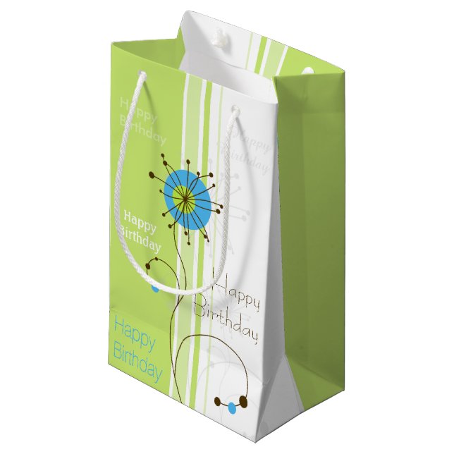 Happy Birthday Modern Simple Flower Green Small Gift Bag (Front Angled)