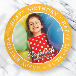 Happy Birthday Modern Simple Preppy Fun Photo Classic Round Sticker
