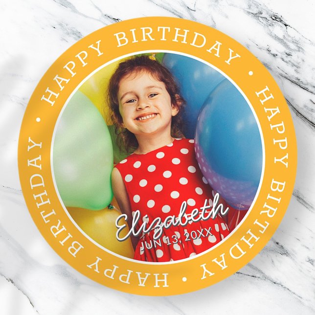 Happy Birthday Modern Simple Preppy Fun Photo Classic Round Sticker (Creator Uploaded)