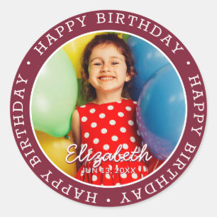 Happy Birthday Modern Simple Preppy Fun Photo Classic Round Sticker