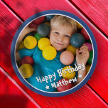 Happy Birthday Modern Simple Star Photo 10 Cm Round Badge<br><div class="desc">This simple and modern design is composed of serif typography and add a custom photo.</div>