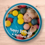 Happy Birthday Modern Simple Star Photo 10 Cm Round Badge<br><div class="desc">This simple and modern design is composed of serif typography and add a custom photo.</div>