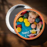 Happy Birthday Modern Simple Star Photo 10 Cm Round Badge<br><div class="desc">This simple and modern design is composed of serif typography and add a custom photo.</div>