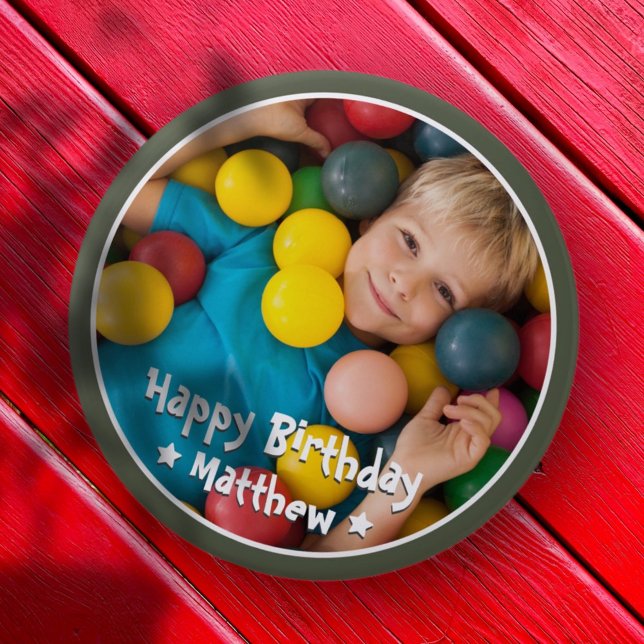 Happy Birthday Modern Simple Star Photo 10 Cm Round Badge (Creator Uploaded)