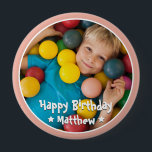 Happy Birthday Modern Simple Star Photo 10 Cm Round Badge<br><div class="desc">This simple and modern design is composed of serif typography and add a custom photo.</div>