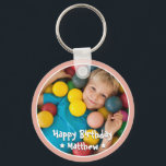 Happy Birthday Modern Simple Star Photo Key Ring<br><div class="desc">This simple and modern design is composed of serif typography and add a custom photo.</div>