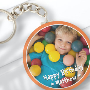 Happy Birthday Modern Simple Star Photo Key Ring