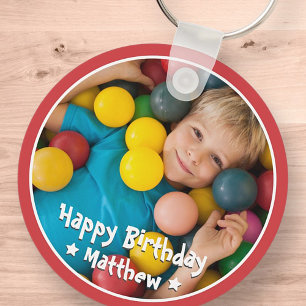 Happy Birthday Modern Simple Star Photo Key Ring