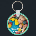 Happy Birthday Modern Simple Star Photo Key Ring<br><div class="desc">This simple and modern design is composed of serif typography and add a custom photo.</div>
