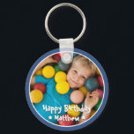 Happy Birthday Modern Simple Star Photo Key Ring<br><div class="desc">This simple and modern design is composed of serif typography and add a custom photo.</div>