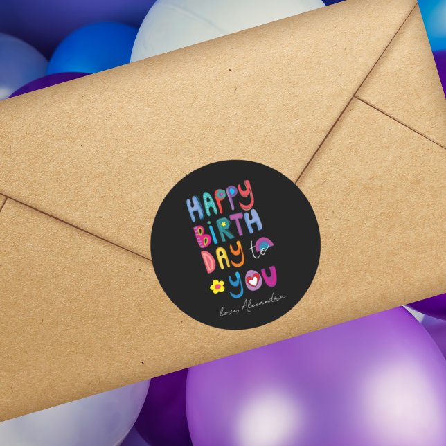Happy Birthday Modern Typography Personalised  Classic Round Sticker (Creator Uploaded)
