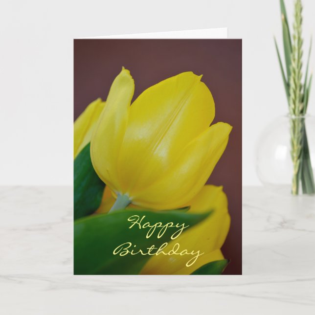 Happy Birthday Modern Yellow Tulip Flower Card (Front)