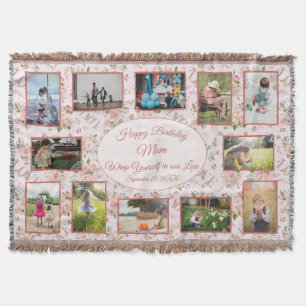 Happy Birthday Mom Family Photo Collage Throw Blanket