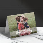 Happy Birthday Mom | Modern Script Photo Card<br><div class="desc">Beautiful photograph greeting card with a simple, modern, minimalist "Happy Birthday" quote banner on a semi-transparent overlay background. This versatile card can be personalized with your own photograph, name and birthday date to make a truly unique and bespoke card for your loved one. The inside message "Wishing you a wonderful...</div>