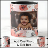 Happy Birthday Mom Mum Photo Cute Pink Floral 009
