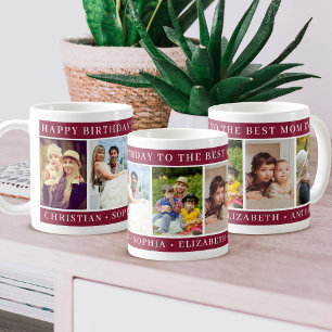 Happy Birthday Mom Photo Collage burgundy keepsake Coffee Mug
