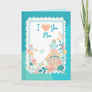 Happy Birthday, MOM, Watercolor Birds and Flowers Card