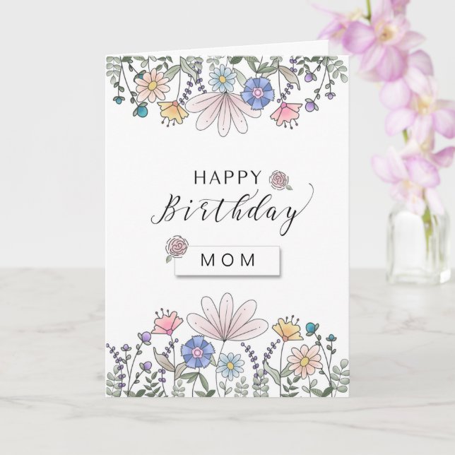 Happy Birthday MOM with Watercolor Flowers Card (Orchid)
