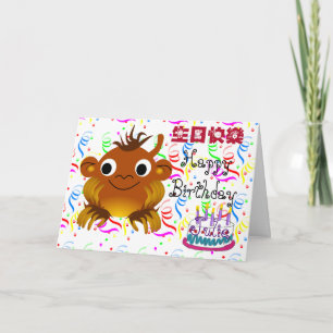 Happy Birthday Monkey Cartoon & Chinese Word (Kid) Card