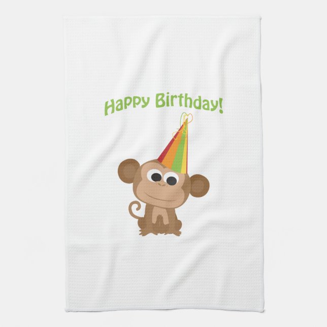 Happy Birthday! Monkey Tea Towel (Vertical)