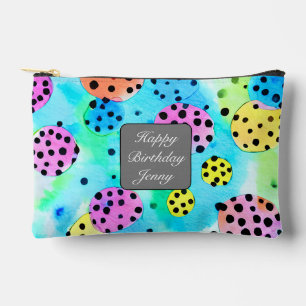 Happy birthday Monogram abstract polka dots Accessory Pouch