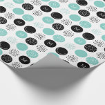 Happy Birthday Monogram Circles Aqua Dots Wrap Wrapping Paper<br><div class="desc">Customise this stylish Modern Wrapping Paper, designed with black and aqua blue circles and dots on white. Some circles has custom monogram in them and in others is text Happy Birthday. This design is set as a template for your easy customisation. The background colour is customisable and can be changed...</div>