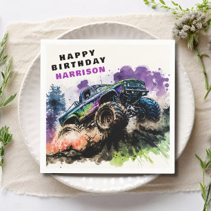Happy Birthday Monster Truck Smash Crash Boy Napkin