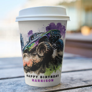 Happy Birthday Monster Truck Smash Crash Boy  Paper Cups