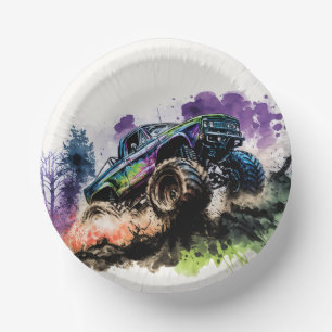 Happy Birthday Monster Truck Smash Crash Boy Paper Plate