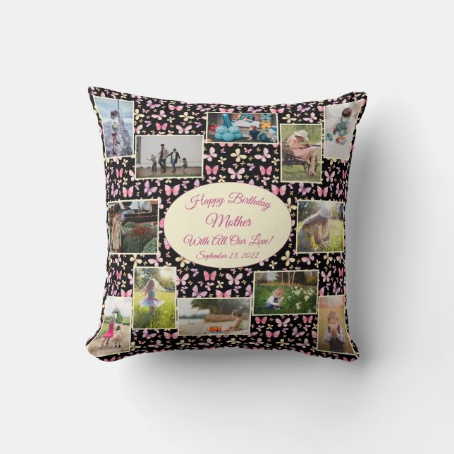 Happy Birthday Mother Family Photo Collage Templat Cushion (Front)