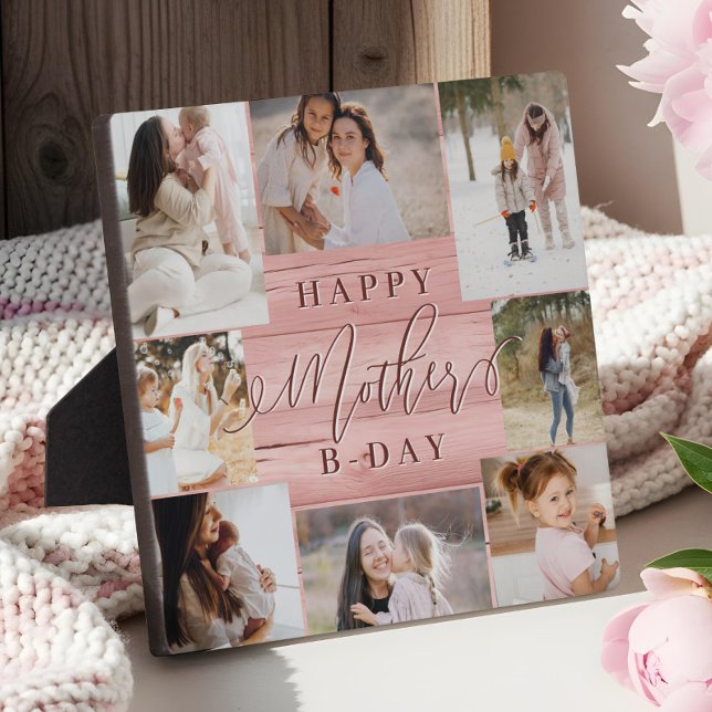 Happy Birthday Mother Photo Collage Pink Woodgrain Plaque (Happy Birthday Mother Photo Collage Pink Woodgrain Plaque)