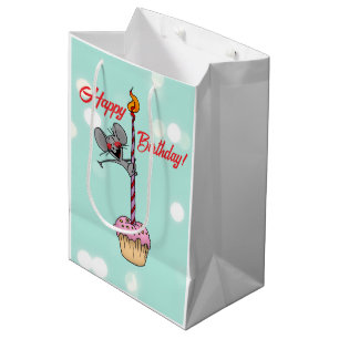 Happy Birthday Mouse with Cupcake and Candle Medium Gift Bag